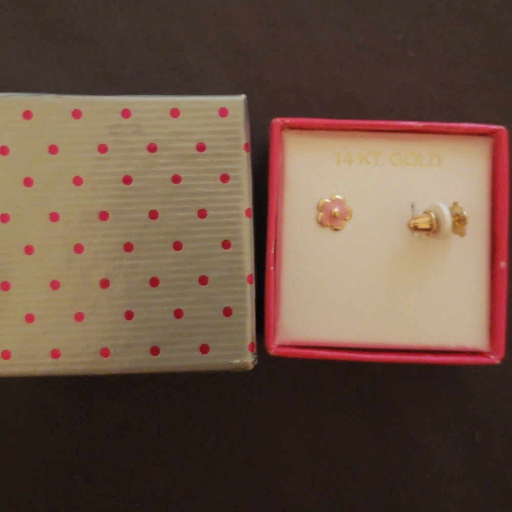 14kt Gold Pink Flower Children's Earrings